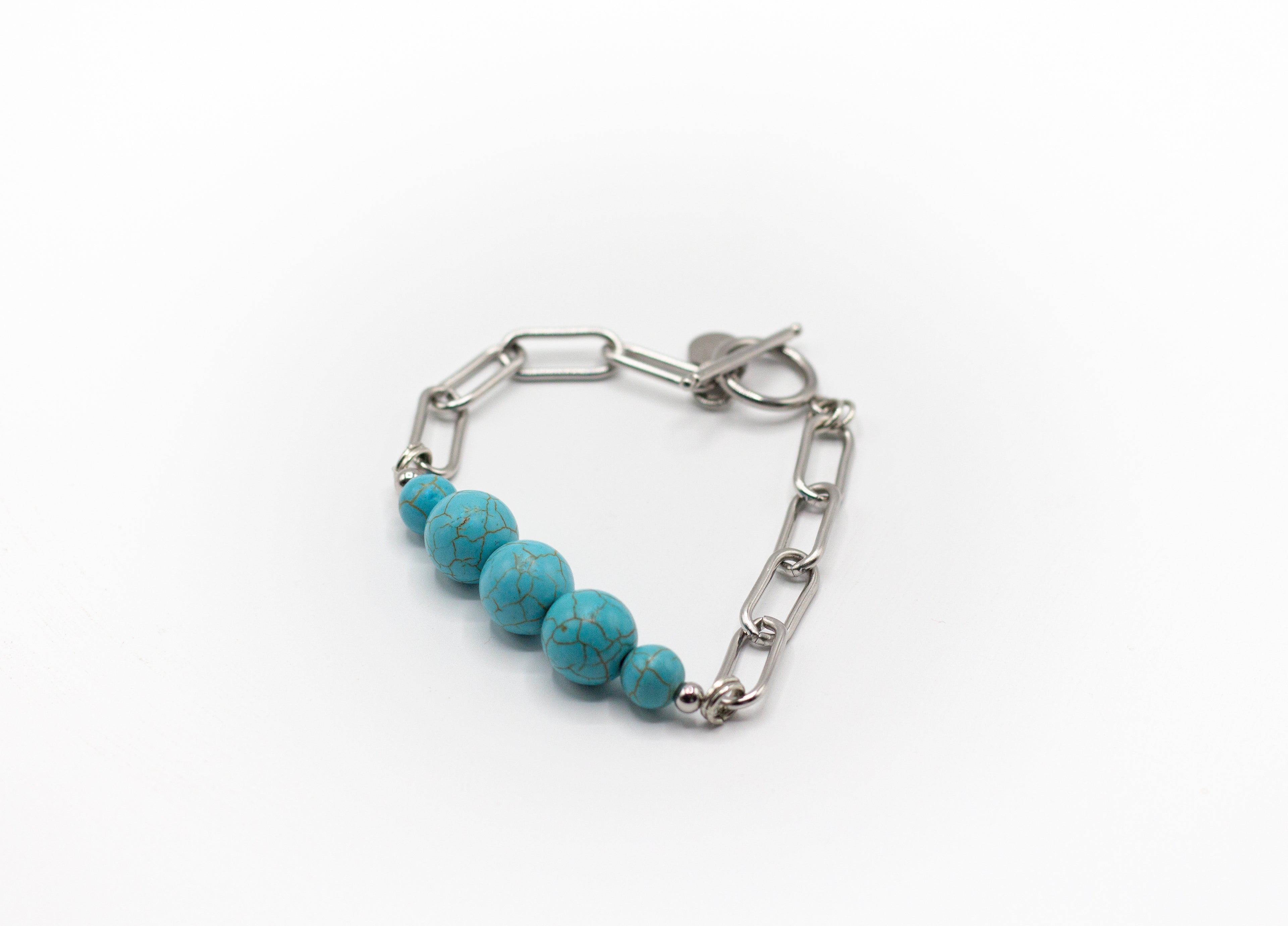 pulsera de piedra natural turquesa y cadena de acero inoxidable color plata