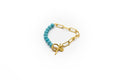 pulsera de piedra natural turquesa y mitad cadena de acero inoxidable color oro