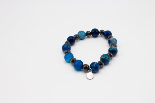 pulsera elástica piedra natural ágata azul y hematites