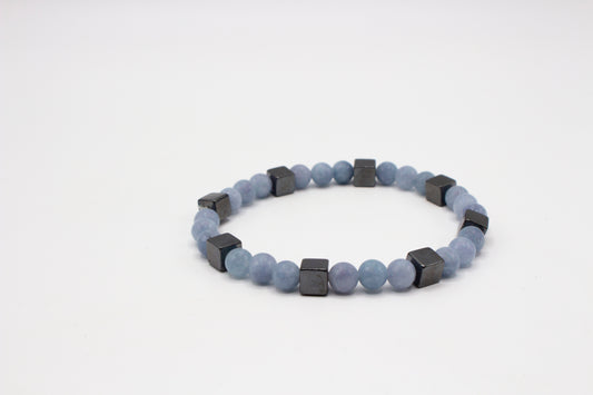 pulsera elástica piedra natural Angelita redonda y hematites cuadradas