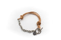 pulsera cuero natural y mitad cadena de acero inoxidable color plata