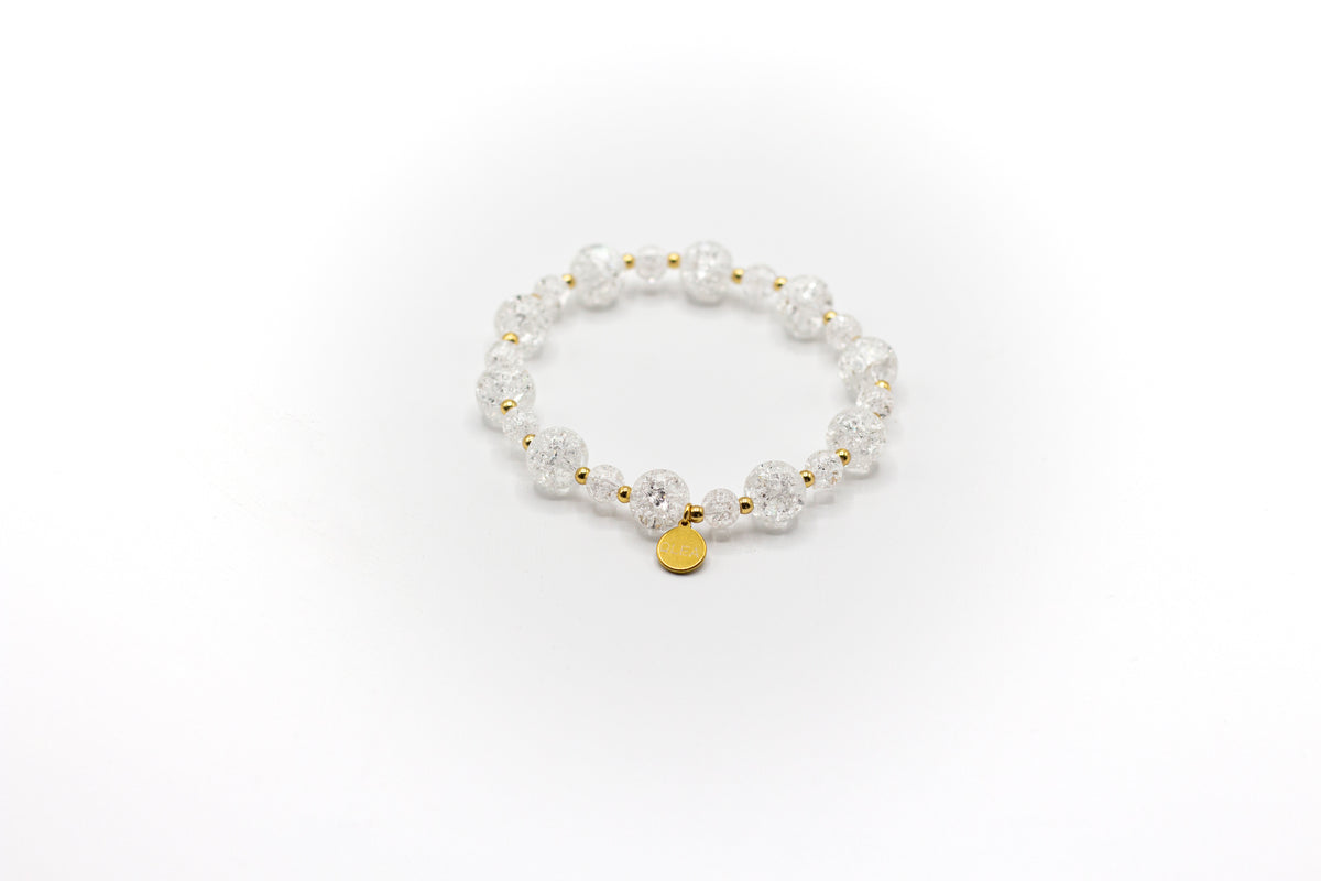 pulsera elástica de piedra natural cuarzo craqueado y acero inoxidable color oro