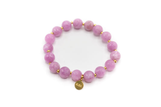 Bracelet en pierre de calcédoine naturelle avec entretoises en acier inoxydable couleur or