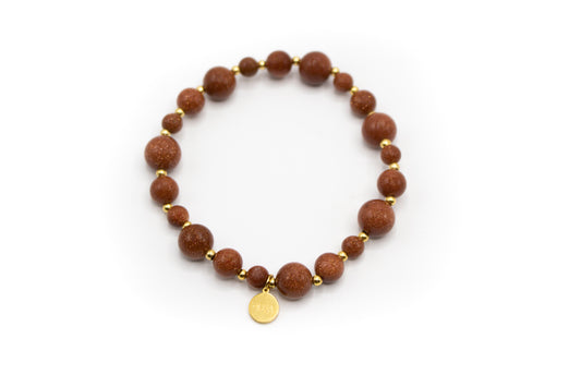 Bracelet en pierre d'aventurine naturelle avec entretoises en acier inoxydable couleur or