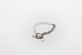 pulsera de piedra natural cuarzo blanco craqueado y mitad cadena de acero inoxidable color plata
