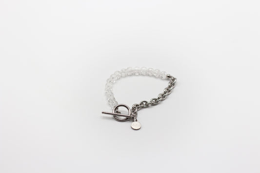 Bracelet en pierre naturelle de quartz blanc craquelé et demi-chaîne en acier inoxydable couleur argent