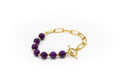 pulsera piedra natural charoíta y mitad cadena de acero inoxidable color oro